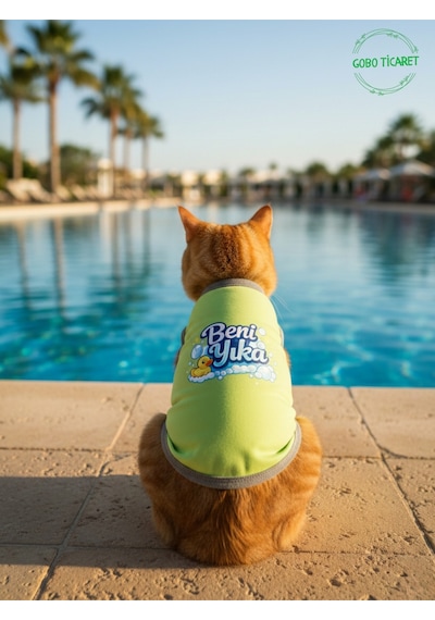 Yeşil Beni Yıka Baskılı Kedi Ve Köpek Kıyafeti Evcil Hayvan Tişörtü Elbisesi Small/s/beden 1