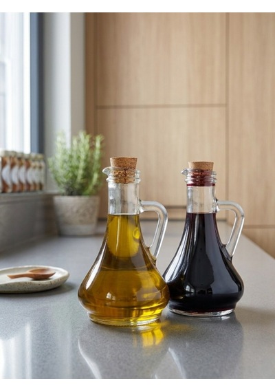 450 Ml 2 Li Cam Yağdanlık Seti Mantar Kapaklı Şeffaf Sirkelik Zeytinyağı Şişesi Ergonomik Tasarım Şeffaf