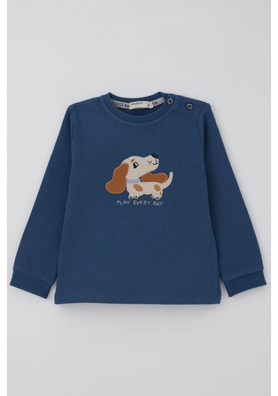 Breeze Erkek Bebek Eşofman Takımı Sevimli Köpekçik Nakışlı 9 Ay-3 Yaş, İndigo İndigo
