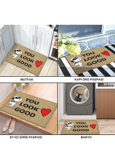 Tasarımlı Dekoratif Kapı Önü Paspas, Dış Mekan/ev İçi/banyo/mutfak/yatak Odası/giriş Paspasları You Look Good, 40x60 Çok Renkli