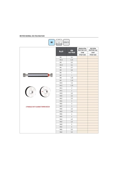 Fett M8x1,25 Pld C997 Metrik Dişi Normal Diş Vida Mastarı