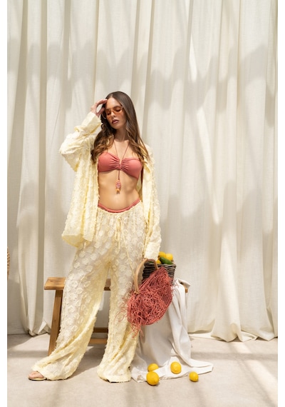 Mai Collection Sanary Bandana Detay Sarı Gömlek Pantolon Takım