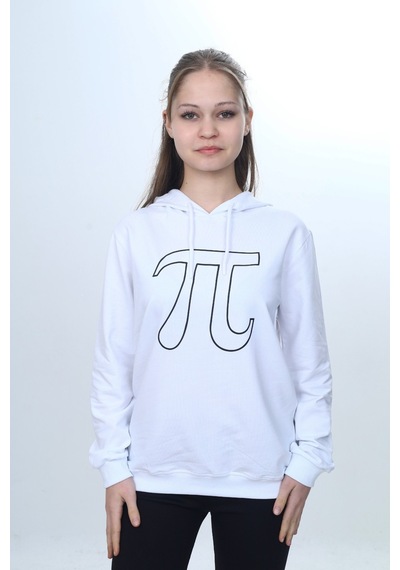 Toontoy Unisex Çocuk Pi Sayı Baskılı Regular Kapüşonlu Sweatshirt Beyaz
