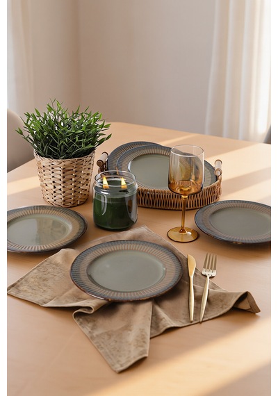 Keramika Reaktif Yeşil Line Pasta Tabağı 21 Cm 6 Adet Q84