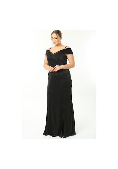 Ladies First Büyük Beden 3159 Siyah Uzun Abiye Elbise