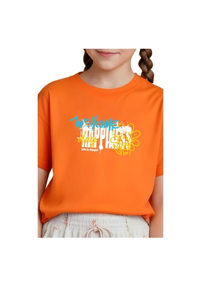 Fyk Kids Kız Çocuk Wellcome Happines Baskılı Tişört Turuncu