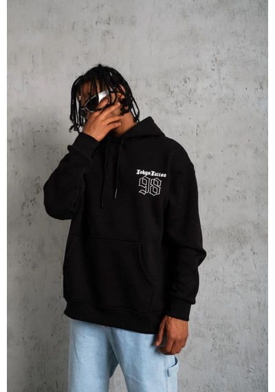 98 Baskılı Kapşonlu Sweat - Siyah -