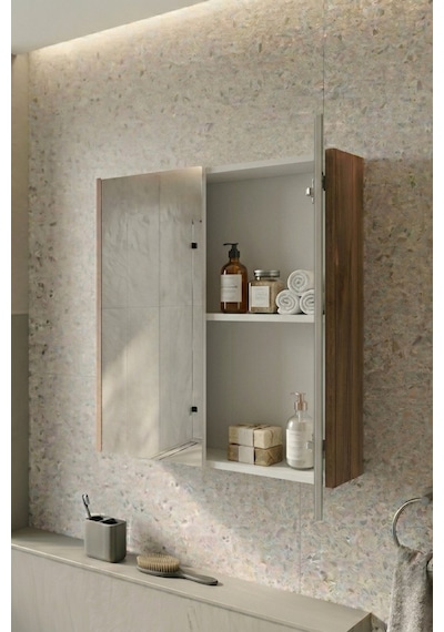 Karen Banyo Lila Banyo Dolabı, Üst Modül, Aynalı Dolap Gümüş