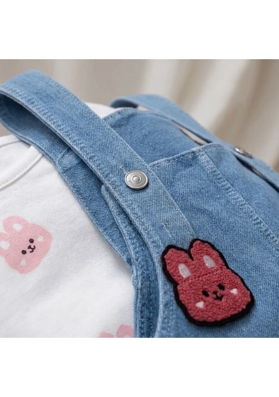 Babybuu Tavşanlı 2'li Salopet Kız Bebek Takım Beyaz-mavi