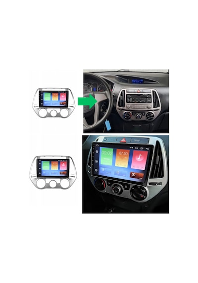 Hyundai İ20 Araç Multimedya Android Ekran Carplay Double Teyp 2+32 9" 13-14 Düz Analog Silver Cadence