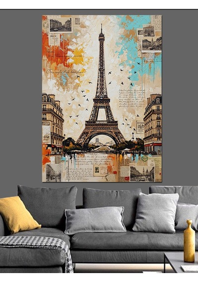 Paris Eyfel Kulesi Eskiz Dekoratif Kanvas - Mdf Ahşap Tablo