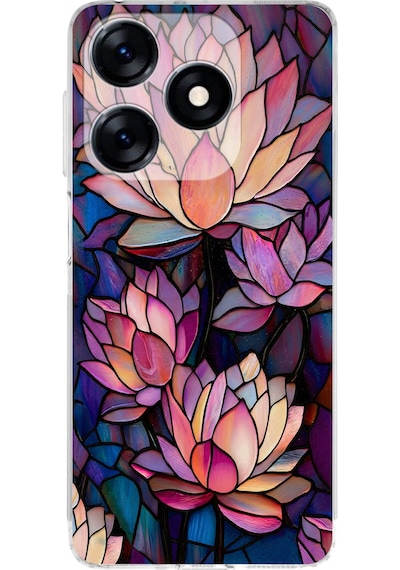 Printify Tecno Spark 10c İle Uyumlu Vitray Sessiz Lotus Tasarımlı Şeffaf Silikon Kılıf Şeffaf