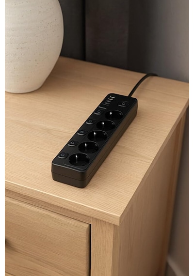 5 Priz + 4 Usb 2 Type-c Akım Korumalı Anahtarlı Uzatma Kablosu - 2 Metre - Enerji Tasarruflu Priz