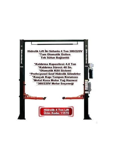 Worldforce 4 Ton Lift Hidrolik Sistem Tam Otomatik Üsten Bağlantılı 380v 2,2kw Sütunlu Oto Lift