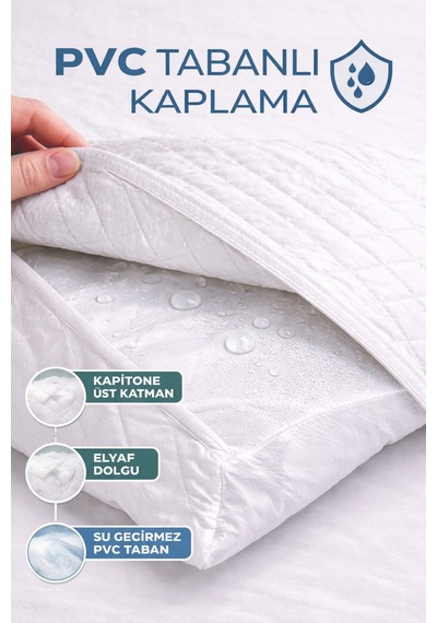 2 Adet Kapitone %100 Sıvı Su Geçirmez Yastık Alezi 50x70 Ebat Kapaklı Beyaz