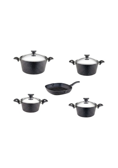 9 Parça Granit Set Çelik Kapak - Siyah Siyah