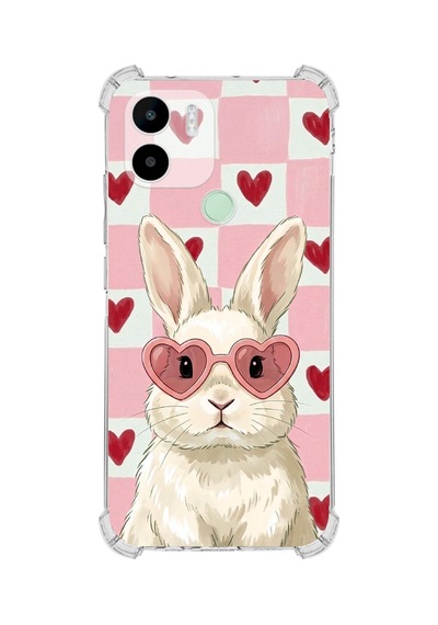Printify Redmi A1 Plus İle Uyumlu Pembe Pötikare Serisi Pembe Zıpzıp Tasarımlı Uv Baskılı Köşe Korumalı Antişok Kılıf Şeffaf
