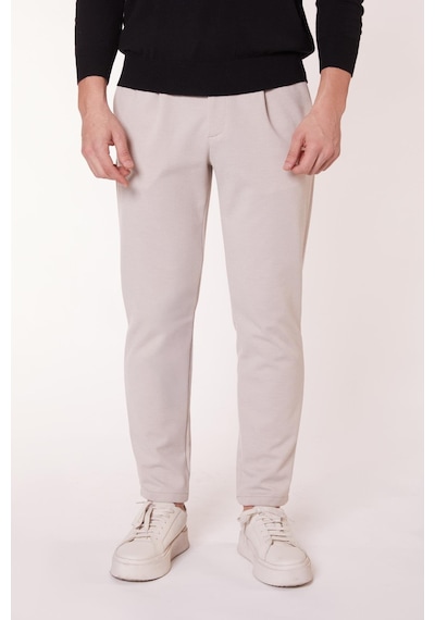 Braccas Erkek Beli Bağcıklı Yandan Cepli Slim Fit Jogger Bej Pantolon Bej