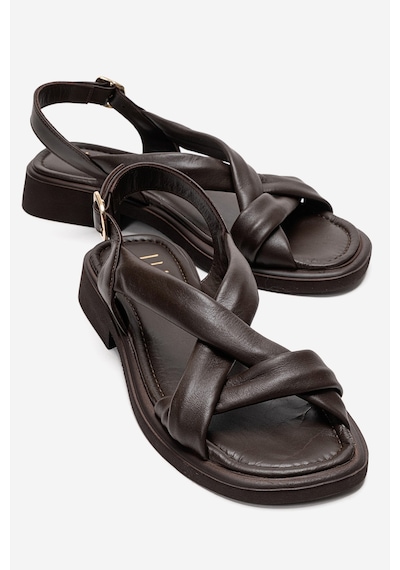 Luvishoes Frand Kahverengi Hakiki Deri Çapraz Bantlı Kadın Sandalet