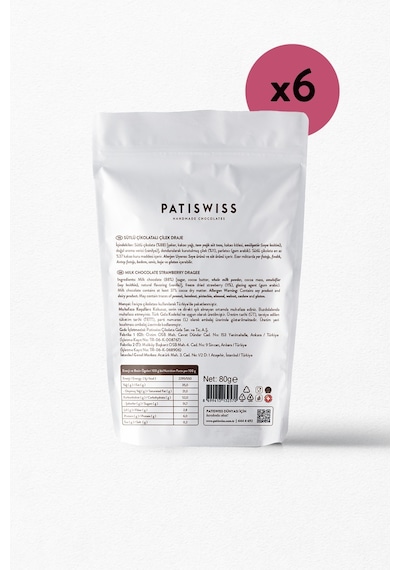 Patiswiss Sütlü Çikolatalı Çilek Draje 6 x 80 G