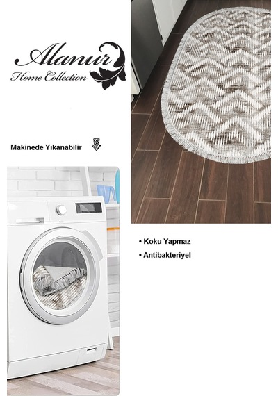 Dekoreko Kaymaz Taban Djt Mutfak Halısı Trend Saçaklı Oval Iskandinav F5124 Kahve