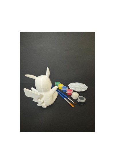 3d Pikachu Figür Boyama Seti - Kendin Boya Hobi Ve Etkinlik Seti - Akrilik Boya + 2 Fırça