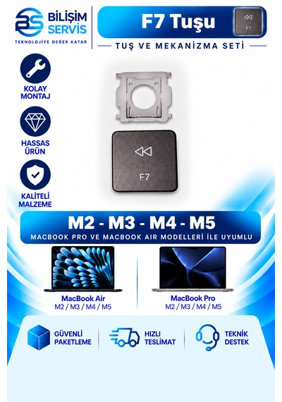 Apple Uyumlu Macbook Air & Pro M2 - M3 - M4 - M5 Yedek Klavye Tuşu Ve Mekanizması / F7 Tuşu