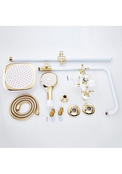 Banyo Bataryası Duş Seti Beyaz/Gold Ithal Özel Üretim