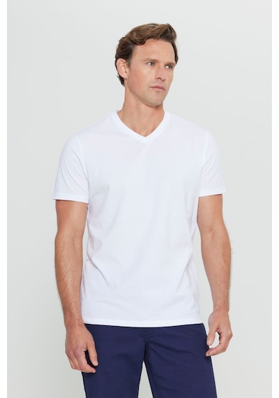 Ac&Co / Altınyıldız Classics Slim Fit Dar Kesim V Yaka Pamuklu Erkek Tişört Beyaz