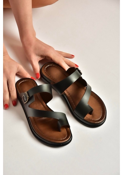 Fox Shoes U390959503 Siyah Hakiki Deri Kadın Terlik Siyah