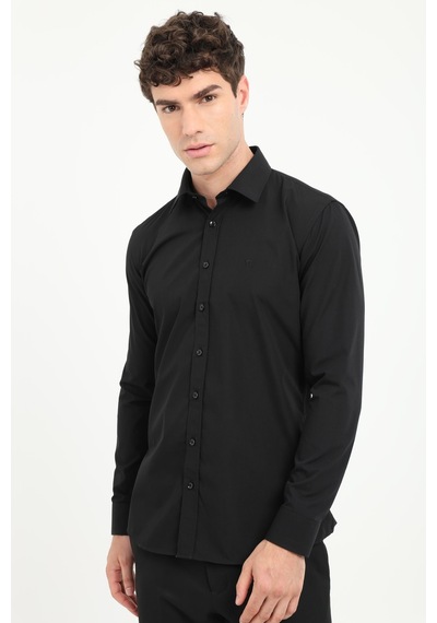 Dufy Erkek Slim Fit Uzun Kol Siyah Gömlek-26099 SİYAH