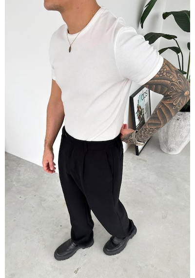 Beyaz Basic Fitilli Relax Fit Tişört