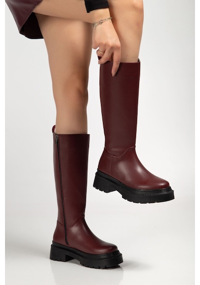 236-340 Bordo Fermuarlı Günlük Kadın Çizme Bordo