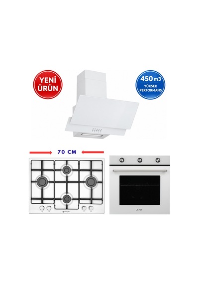 Eminçelik & Afm A23 FM 7601W + 73 221 + FM3301W Turbo Beyaz Ankastre Set