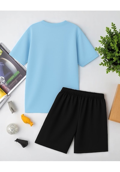 Uyguntarz Unisex Kesinlikle Hayır. Tasarım Basklı Tshirt Şort Takımı Bebe Mavi