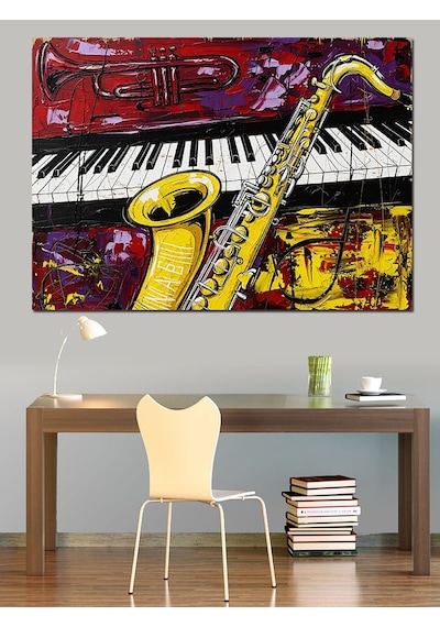Klarnet Saksafon Müzik Aletleri Dekoratif Kanvas - Mdf Ahşap Tablo