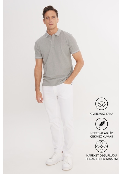 Ac&Co / Altınyıldız Classics 465126598 Düğmeli Polo Yaka Cepsiz Slim Fit Erkek Tişört Gri