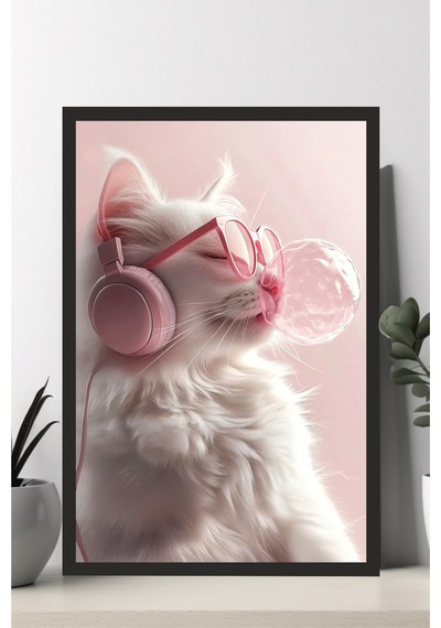 Kedi Tasarımlı Çerçeve Görünümlü Mdf Tablo Çok Renkli - 713607493 Çok Renkli