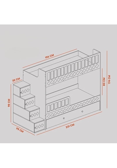 Pretty Mdf Çelik Profilli Yavrulu Ranza Beyaz M2