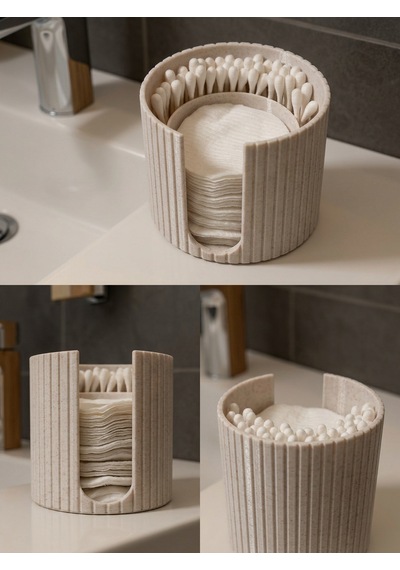 Banyo Seti 3 Parça Diş Fırçalık, Kapaklı Pamukluk Ve Takı Standı Modern Organizer Bej-kahverengi