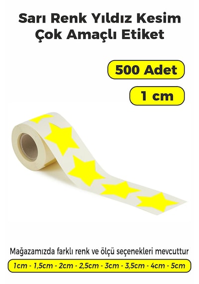 Sarı Renk Yıldız Kesim Sticker Etiket 1cm - 500 Adet Sarı