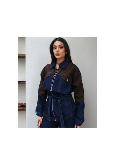 Asur Boutique Asur Butik Kadın Çift Renkli Geniş Kalıp Kot Takım Lacivert
