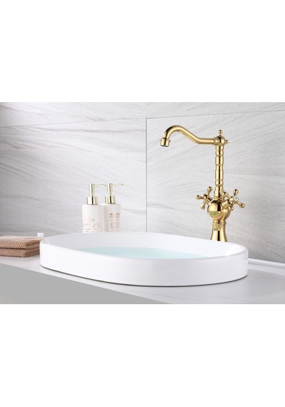 İsaoğlu Yapı Gold Çanak Lavabo Bataryası Altın Çanak Lavabo Musluğu Vintage Model Lavabo Armatürü Gold