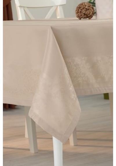 Tropik Home Jumbo Jakar Pano Desen Leke Tutmaz Jakarlı 150x220 Cm Lüks 8 Kişilik Masa Örtüsü Bej Genel