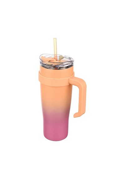 Essence Pipetli Paslanmaz Çelik Termos Bardak - 1000 Ml Pembe - Turuncu