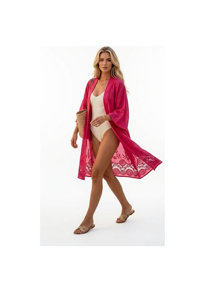Lila Mare Nakışlı Fistolu Handmade Beachwear & Homewear Kimono Standart Bedenlere 36-44 Arası Uygundur Renkli Renkli
