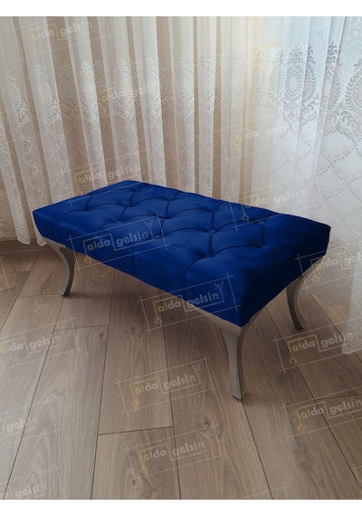 Kapitoneli Ayak Ucu Kapı Önü Antre Bench Puf Gümüş Ayak 120 45 Beyaz