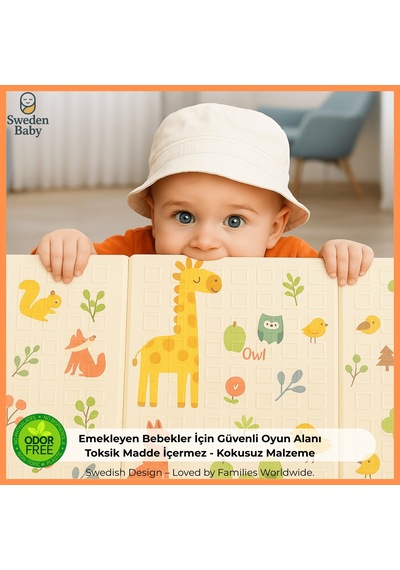 Sweden Baby Sweet Forest Çift Taraflı Katlanabilir Oyun Halısı Ve Matı Premium Seri Taşıma Çantalı- 180x120