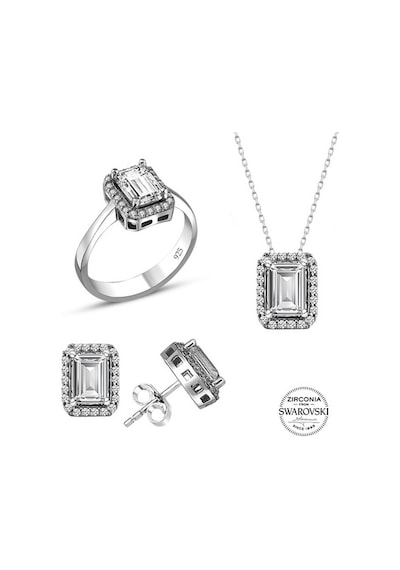 Gümüş Swarovski Baget Taşlı Pırlanta Modeli Üçlü Set