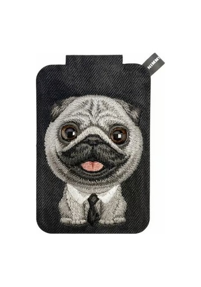 Magsafe Uyumlu Manyetik 3d Nakışlı Kartlık Stand - Takip Eden Gözler Kravatlı Siyah Pug
